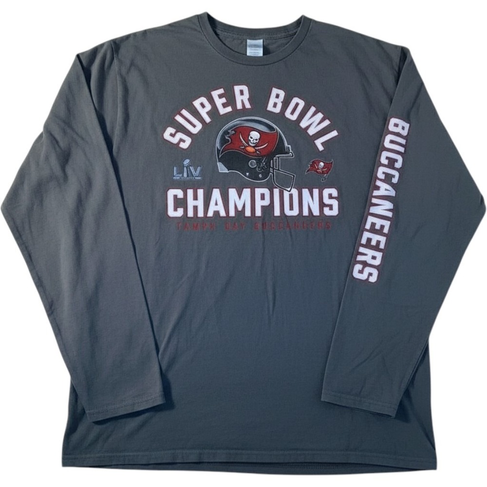Super Bowl Champions LV Tampa Bay Buccaneers T Shirt Adult 2XL Gray Long Sleeve